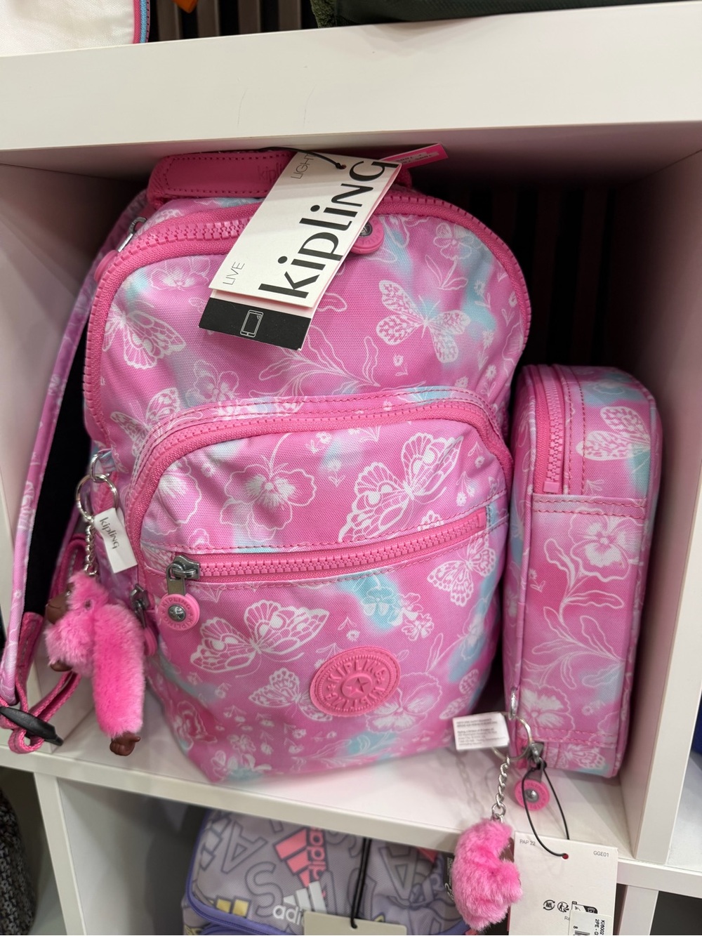 Kipling Pink Floral & Butterfly Kids Backpack with Matching Case